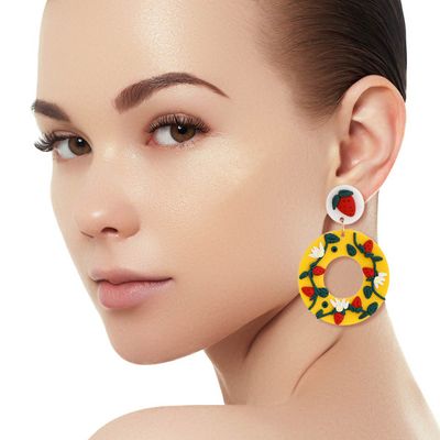 Yellow Clay Strawberry Donut Earrings-thumnail