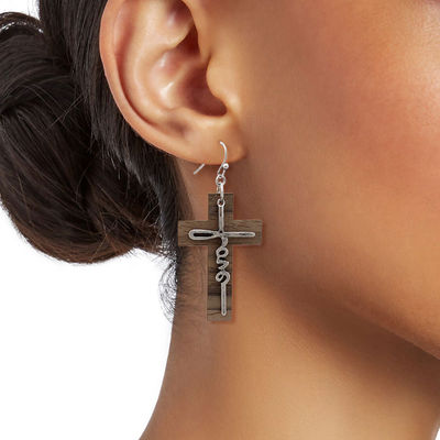 Wooden Cross Love Earrings-thumnail