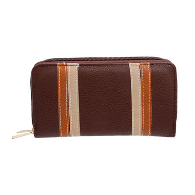 Dark Brown Striped Double Zipper Wallet-thumnail