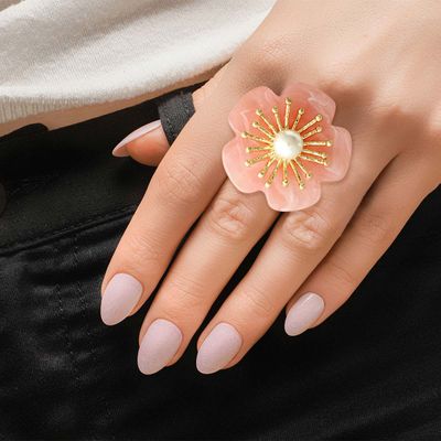 Marbled Pink Flower Gold Ring-thumnail