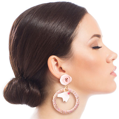Pink Tulle Drop Hoop Earrings-1