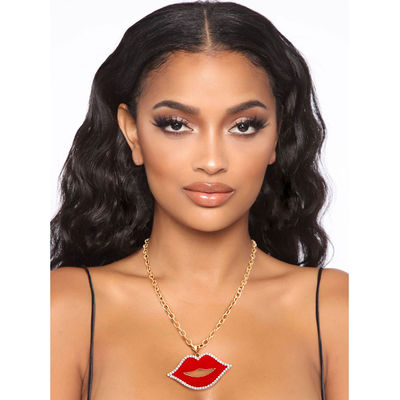 Red Lips Gold Chain Necklace-thumnail