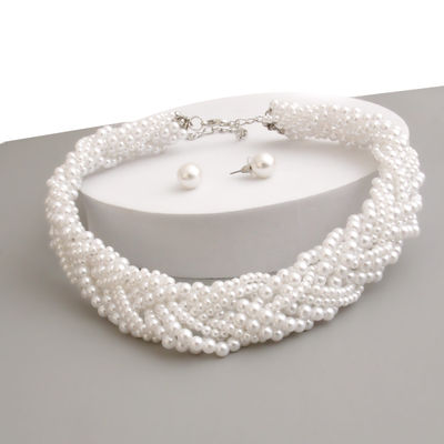 White Pearl Braided Necklace Set-1