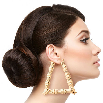 Gold Triangle Bamboo Hoop Earrings-thumnail