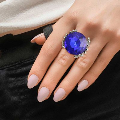 Royal Blue Crystal Silver Branch Ring-thumnail