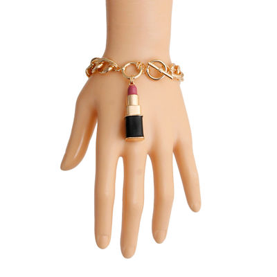 Pink Lipstick Charm Bracelet-thumnail