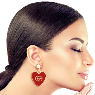 Red Metal Heart Designer Earrings-thumnail