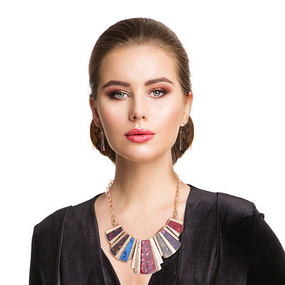 Multi Color Marbled Squared Collar Necklace-thumnail