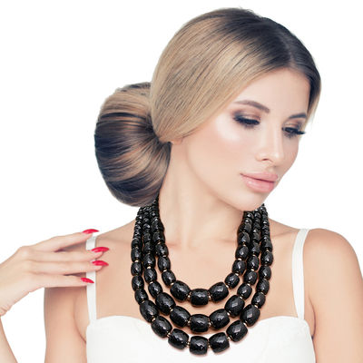 Black Cylinder Bead Necklace-thumnail