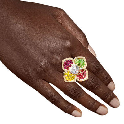 Multi Color Luxury French Designer Flower Ring-thumnail