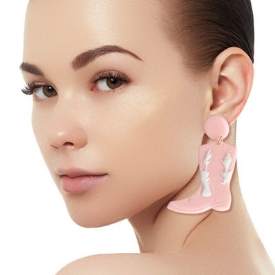 Pink and White Clay Boots Earrings-thumnail