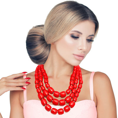 Red Cylinder Bead Necklace-thumnail