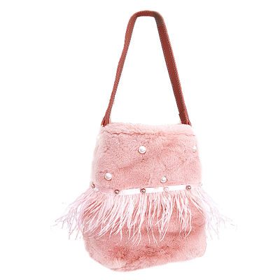 Mauve Fur Pearl Stud Bucket Bag-thumnail