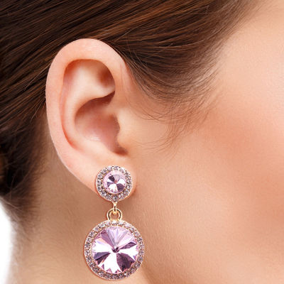 Pink Crystal Round Drop Earrings-thumnail