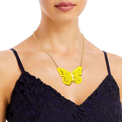 Yellow 3D Butterfly Pendant Necklace-thumnail