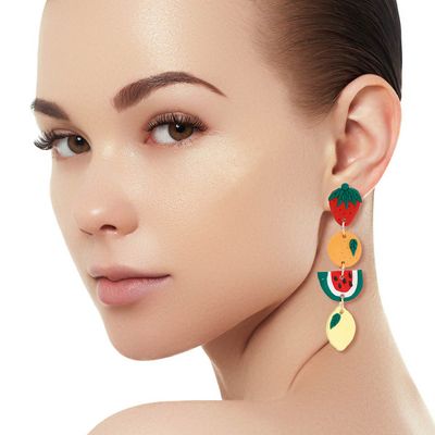 Multi Fruit Clay Dangle Earrings-thumnail