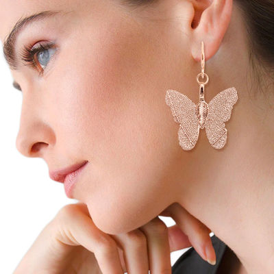 Rose Gold Dipped Real Leaf Butterfly Earrings-thumnail