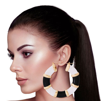 Black and White Wide Bamboo Hoops-thumnail