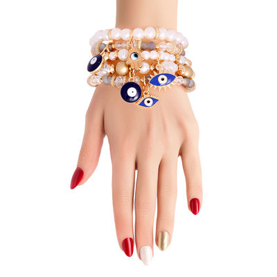 Cream Pearl Bead Evil Eye Bracelets-thumnail