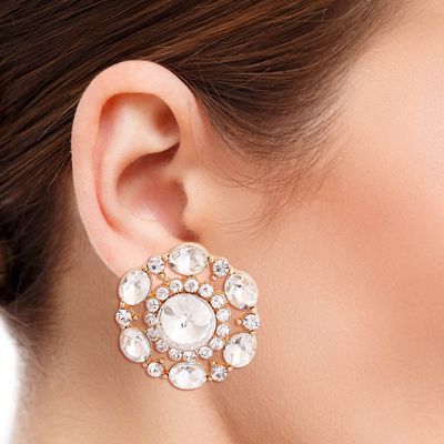 Gold Clear Crystal Circle Studs-thumnail