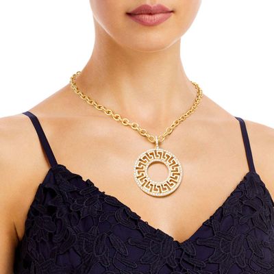 Gold Cable Chain Rhinestone Greek Necklace-thumnail