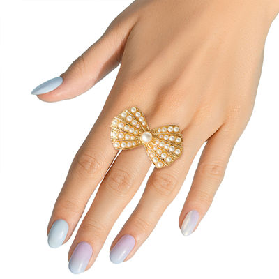 Cream Pearl Bow Ring-thumnail