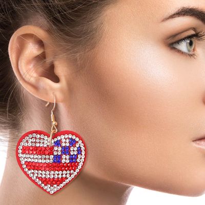 American Flag Rhinestone Heart Earrings-thumnail