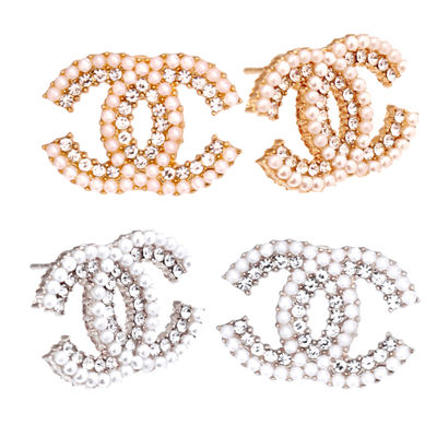 Dozen Pearl and Rhinestone C Studs