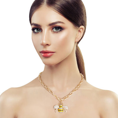 Yellow Striped Bee Chain Link Necklace-thumnail