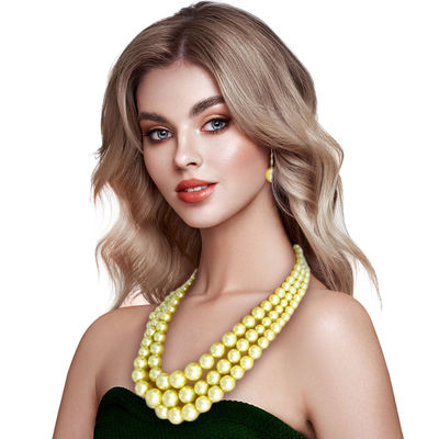Lime Green Pearl Graduated Multi Strand Necklace Set-1