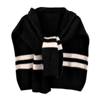 Black Hooded Stripe Knit Kimono-thumnail