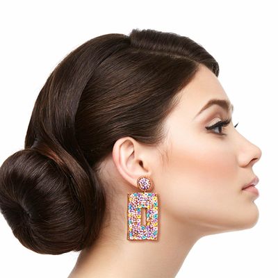 Pastel Beaded Rectangle Earrings-thumnail