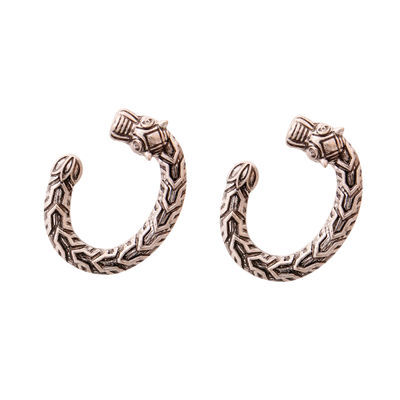 Burnished Silver Dragon Horseshoe Earrings-thumnail