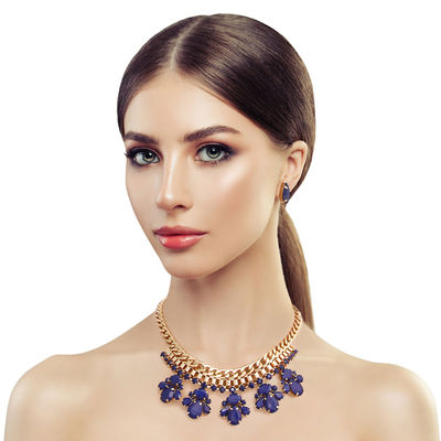 Navy Beads Gold Necklace Set-thumnail