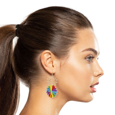 Rainbow Raffia Pineapple Earrings-thumnail