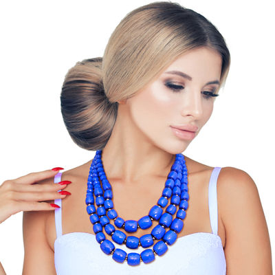 Blue Cylinder Bead Necklace-thumnail