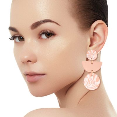 Mauve Clay Leaf Pattern Earrings-thumnail