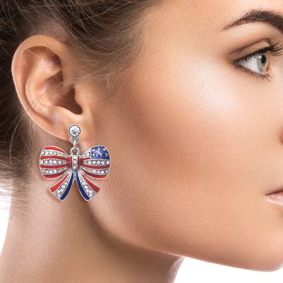 American Flag Ribbon Metal Earrings-thumnail