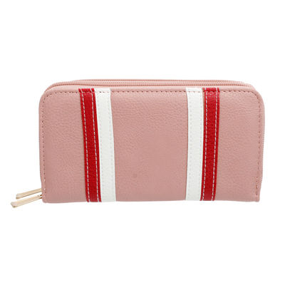 Pink Striped Double Zipper Wallet