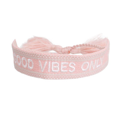 CD Inspired Pink GOOD VIBES ONLY Embroidered Bracelet-thumnail