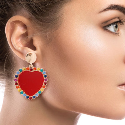 Red Heart and Rhinestone Earrings-thumnail