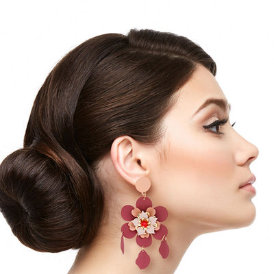 Mauve and Maroon Flower Earrings-thumnail