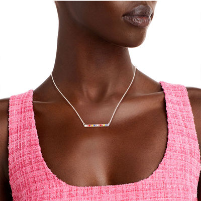 Rainbow Bar Silver Chain Necklace-thumnail