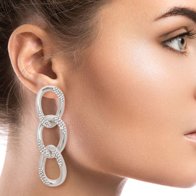 Silver Crusted Rhinestone Link Earrings-thumnail
