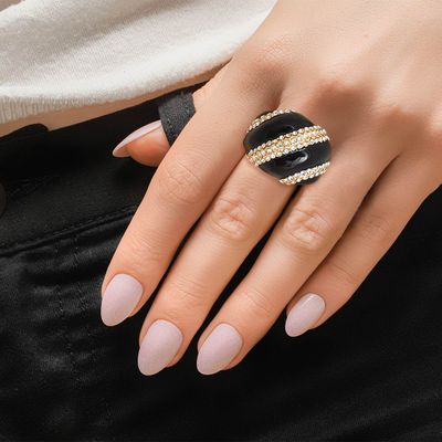 Black and Gold Dome Cocktail Ring-thumnail