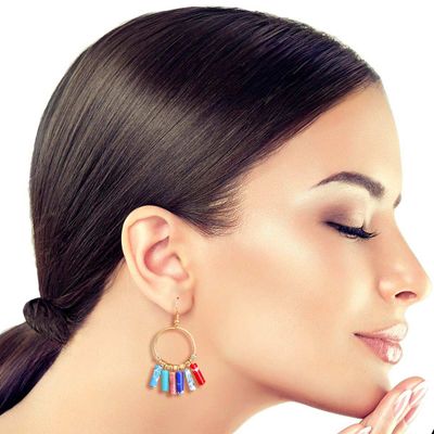 Multi Color Marble Bead Earrings-thumnail