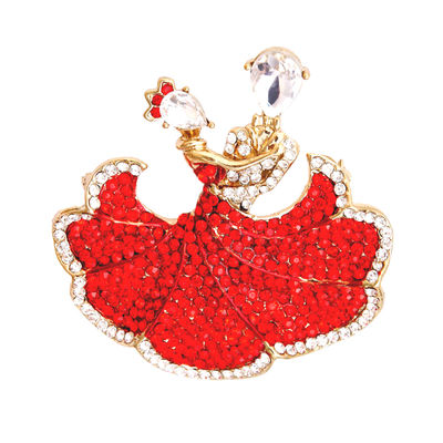 Red Dancing Pair Stone Brooch-thumnail
