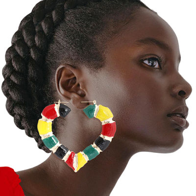 African Flag Color Heart Bamboo Hoops-thumnail