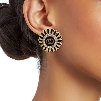 Gold and Black Lined Round Studs-thumnail