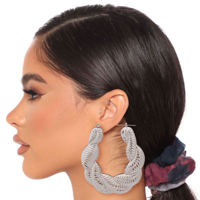 Large Silver Twisted Rope Hoops-thumnail